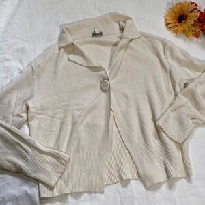 J JILL WOOL Rayon blend one button cream cardigan textured knit petite